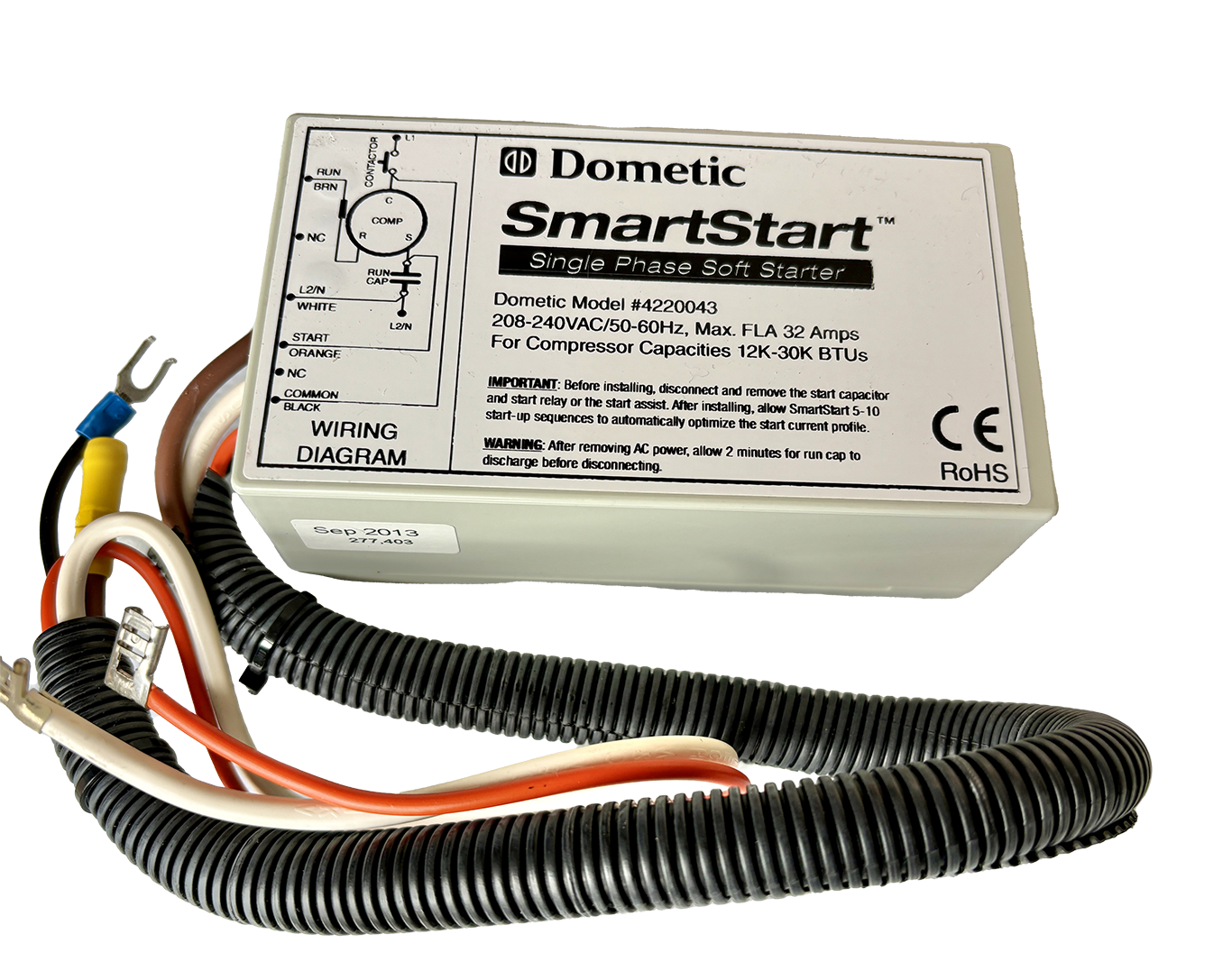 Dometic Smart Start series 1 device for compressor start, with wiring diagram and installation instructions.