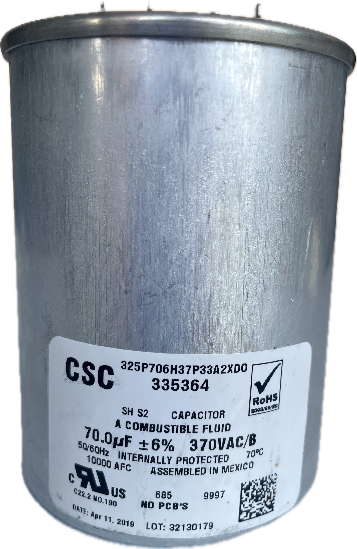 CSC un capacitor with label on white backround