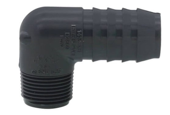3/4" Male x 1" Insert PVC 90° Reducing Elbow (insert x MIPT)
