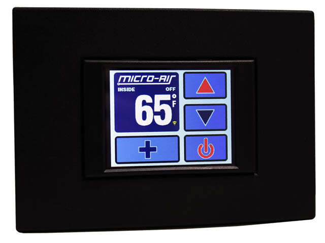 Touch-screen marine control display with a blue screen, labeled 'MICRO-J' and 'EASY TOUCH', featuring a keypad below the screen.