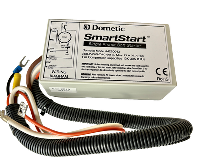Dometic Smart Start series 1 device for compressor start, with wiring diagram and installation instructions.
