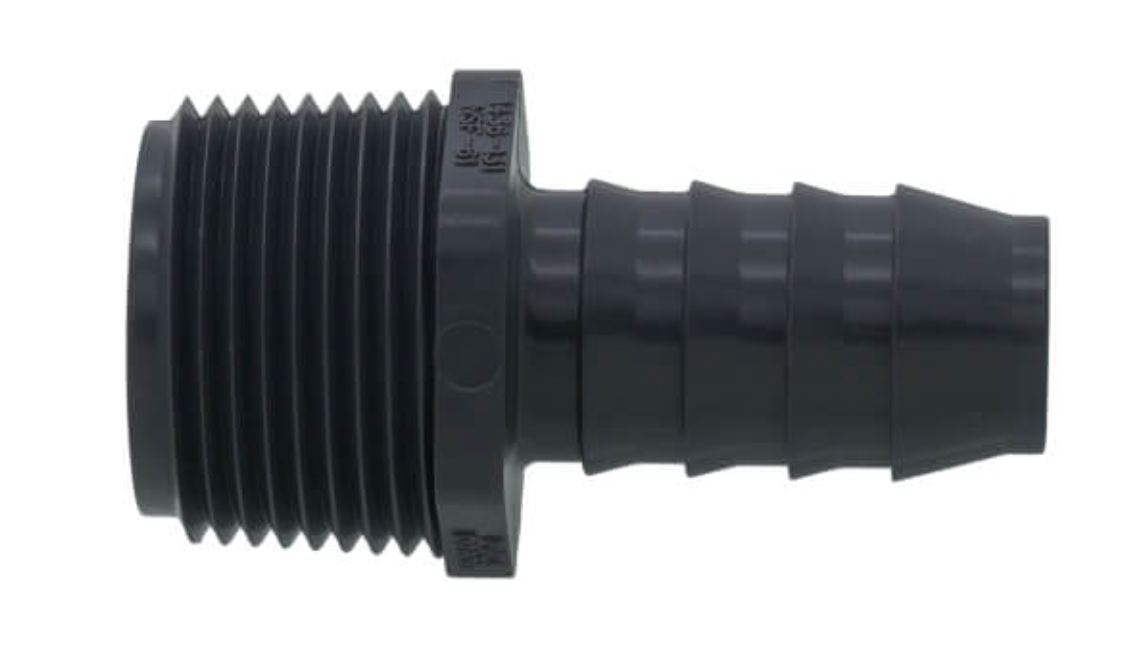 1" Male x 3/4" Barbed PVC reducer (Insert x MPT)