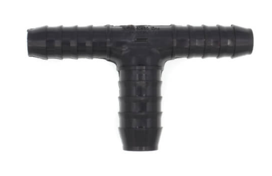 1/2" x 3/4" x 1/2" PVC Barbed Insert Reducing Tee (Insert x Insert x Insert)